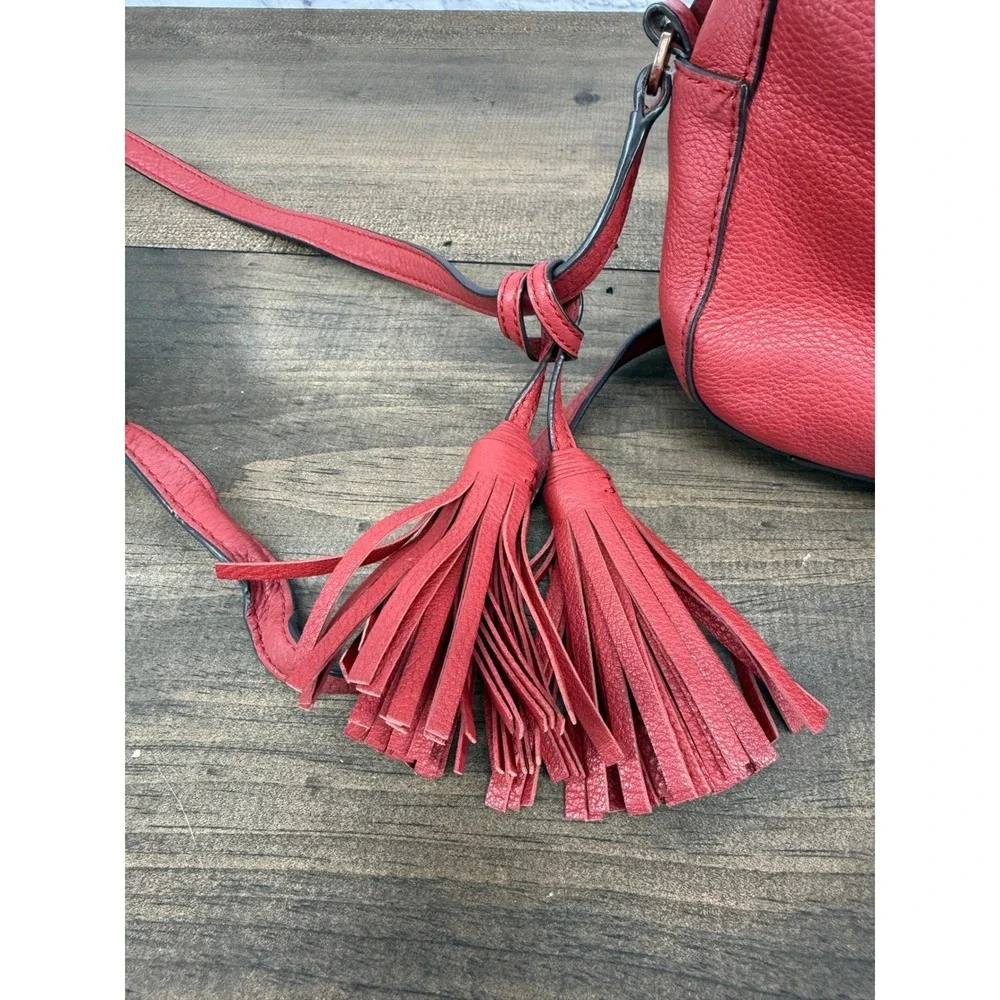 Tory Burch Thea Camera Bag Burgundy Red Pebbled‎ Leather Crossbody Tassel Purse